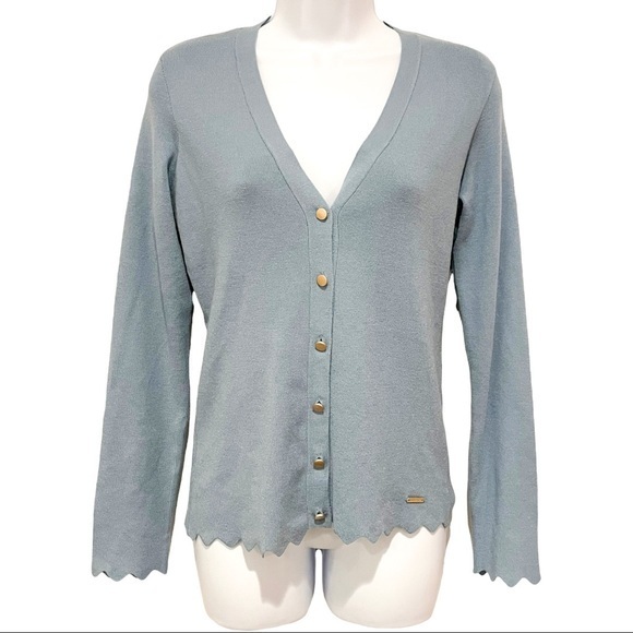 T Tahari V Neck Cardigan Sweater in Stone Blue - Small - Picture 2 of 2